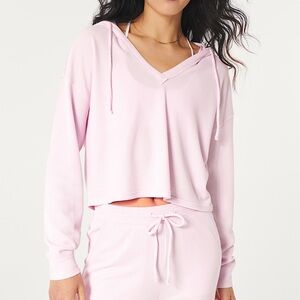 Gilly Hicks Waffle V-Neck Hoodie Light Pink | NWOT